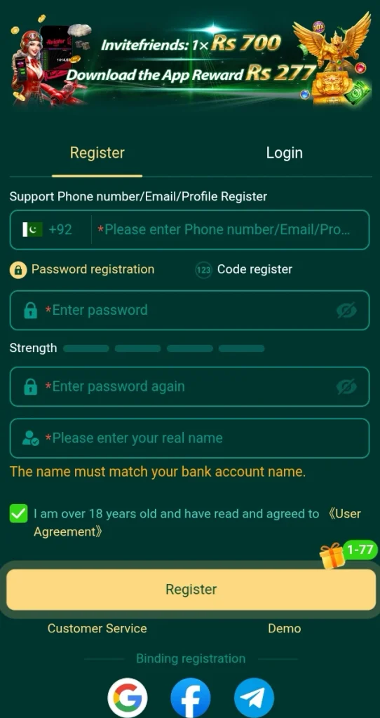 JJ77 game Register