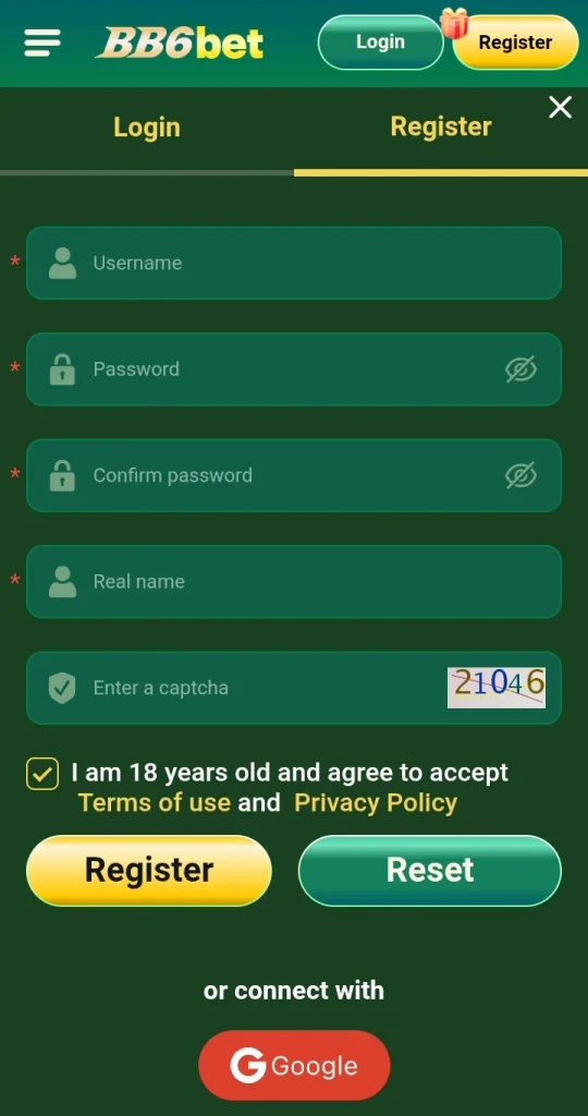 BB6Bet Game Register