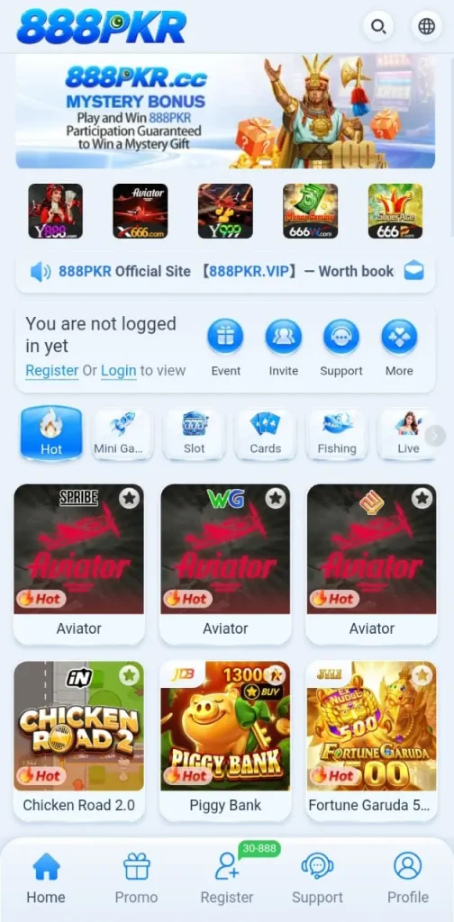 888PKR Game menu