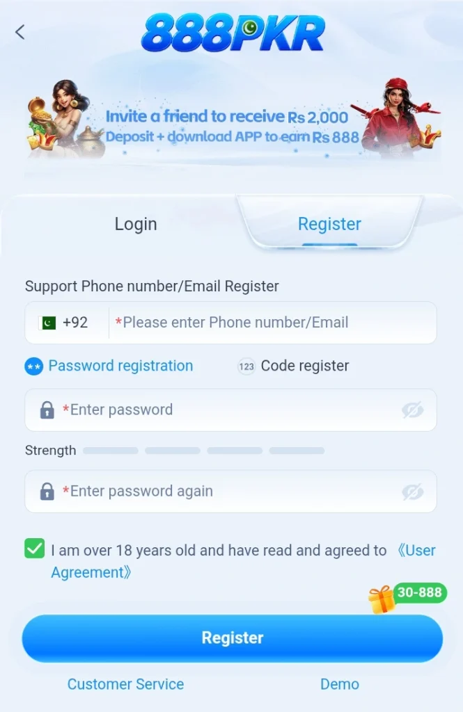 888PKR Game register